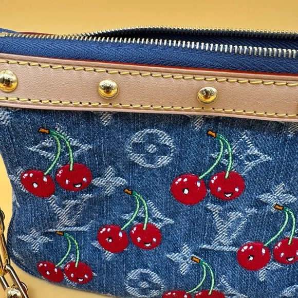 🍒NEW RARE🍒 Louis Vuitton Denim Cherry Pochette - Full Set - Picture 4 of 14